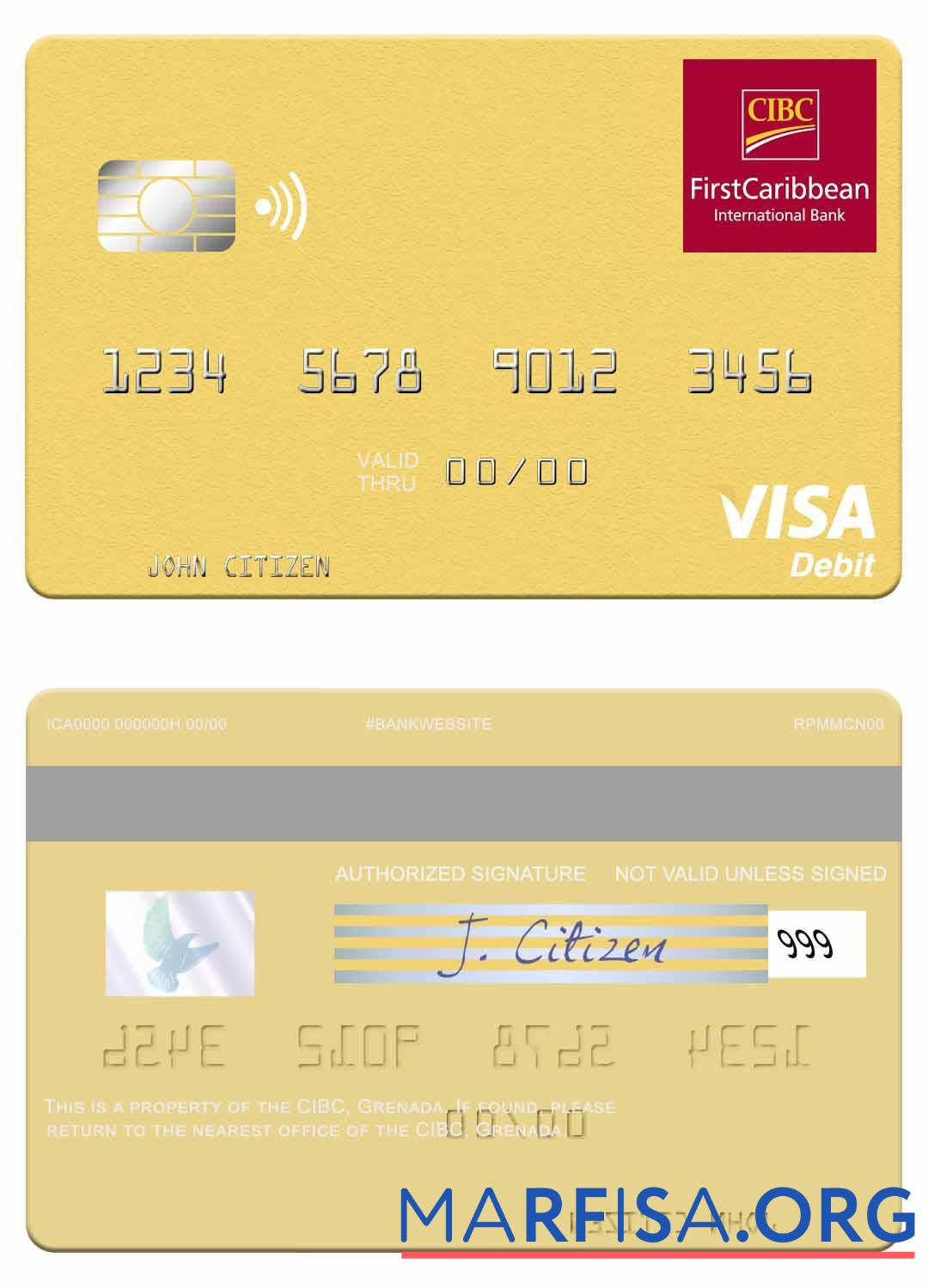 Downloadable Grenada CBIC visa debit card sample